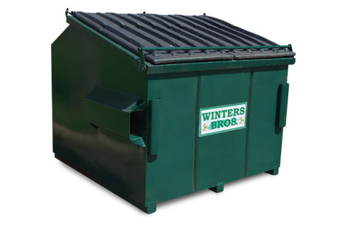 Single Big Green Plastic Dumpster Full Of Trash In A Dirty Yard